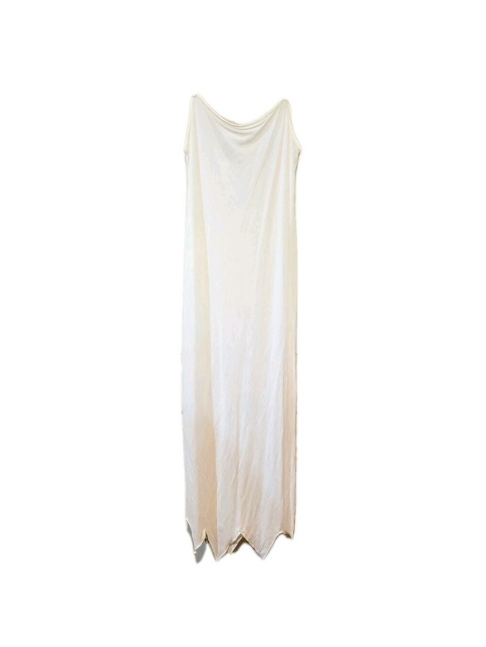 Vintage Zandra Rhodes Womens Beaded Ivory Silk Long Dress Hankerchief Slip XS